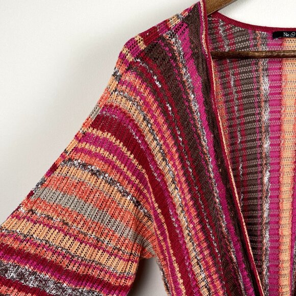 NIC+ZOE Cardigan Sweater Womens L Multicolor Stripe Tie Front 3/4 Sleeve Linen - Picture 3 of 9